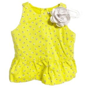 Janie And Jack Girls 18-24M Yellow Daisy Floral Peplum Top White Flower Accent